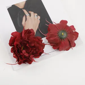 Simulated velvet large peony artificial flower detail shot, perfect for wedding and home decor.
