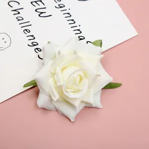 White silk artificial rose flower head for wedding party decoration DIY crafts and photography props.