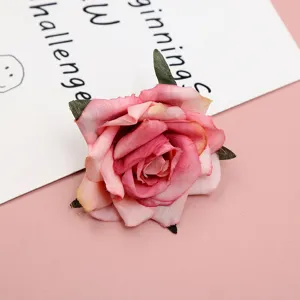 Artificial silk rose flower head pink DIY wedding decoration photography props craft supplies