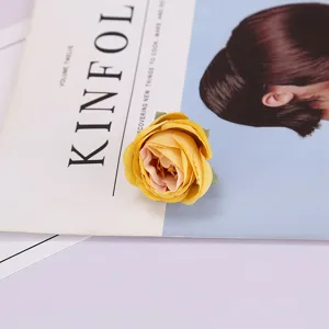 European style artificial rose flower head yellow silk fake flower for home decor photography props