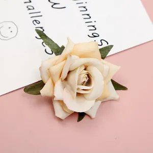 Champagne artificial rose flower head silk cloth DIY craft wedding photography prop decor.