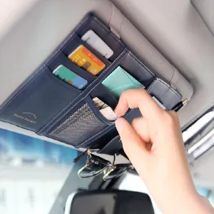 Organizador de visera de sol para coche de cuero tarjetero y clip para gafas accesorios