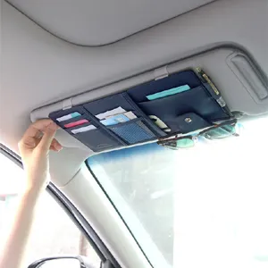 Organizador de Visera Solar para Coche Bolsa de Almacenamiento de Cuero PU Multifuncional Con Portarjetas Clip para Gafas Accesorios de Interior de Coche