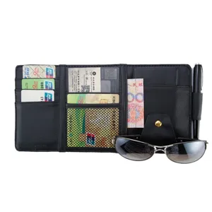 Organizador de visera de coche de cuero con múltiples bolsillos tarjetero y soporte gafas.