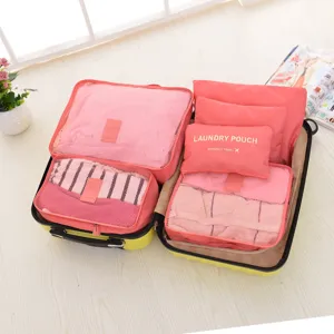 Set de 6 cubos de embalaje de viaje, bolsas organizadoras de malla rosa para maleta y viajes.
