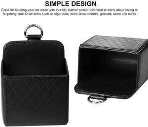 Car air vent storage pocket leather hanging organizer box for small items, phone, and cards.