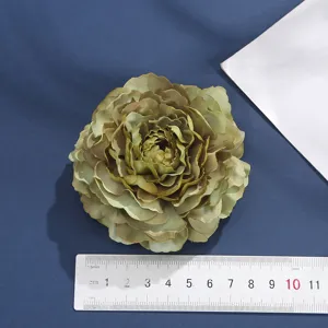 Artificial fabric peony flower for apparel DIY, satin chiffon burnt edge floral decor.