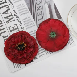 Artificial chrysanthemum flower heads red fabric floral decor for home indoor window display