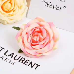 Künstlicher Seidenrosenblütenkopf rosa Farbverlauf für Hochzeitsdeko DIY Fotorequisiten Detail