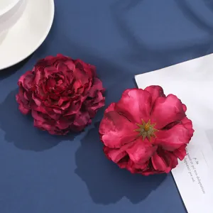 Artificial silk satin peony flowers, burnt edge fabric flower for hair accessories apparel.