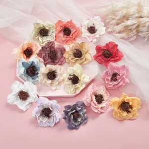 European Retro Silk Peony Camellia Artificial Flower Heads For Wedding Party Home Table Decoration Fake Floral Crafts