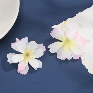 Artificial silk flower heads six petals pink white DIY wedding floral decor craft 10pcs