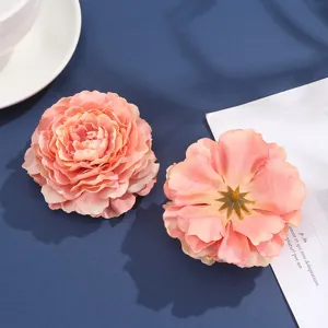 Artificial silk peony flower heads, fabric satin burnt edge DIY craft accessory details.
