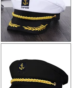 Casquette de capitaine adulte marin yacht costume cosplay fete marine noir blanc