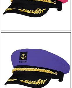 Casquette de capitaine de yacht pour adulte avec broderie dorée et sommet violet.