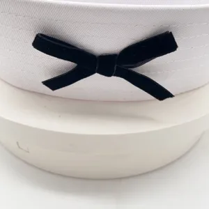 White sailor hat with black velvet bow cute sweet Korean style girl headwear accessory