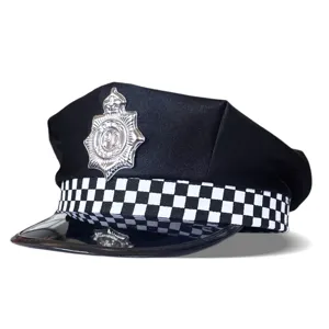 Black Blue Police Officer Hat Flat Top Military Cap With Checkerboard Band Halloween Cosplay Costume Party Hat Unisex