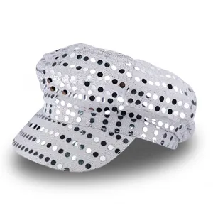Retro Disco Lentejuela Sombrero Octogonal Boina Gorra Newsboy Brillante Fiesta Rendimiento Disfraz de Halloween Accesorio