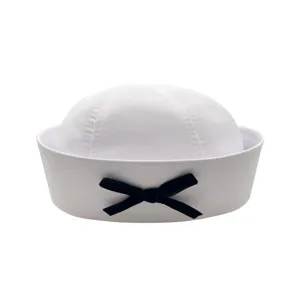 White sailor hat for women, cute JK navy cap with black bow, sweet sweet style daily wear.