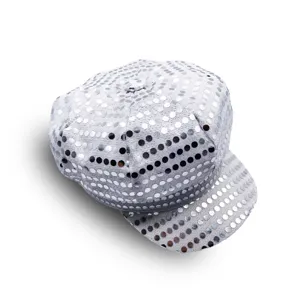 Gorra con lentejuelas plateadas para fiesta disco vintage, accesorio de disfraz top.