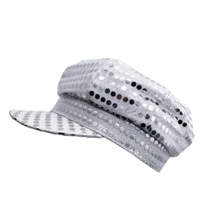 Gorra de lentejuelas plateadas estilo retro 80s disco fiesta disfraz para espectáculo