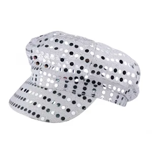 Gorra con lentejuelas plateadas sombrero de disco retro octogonal accesorio de fiesta vista