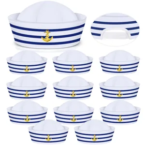 Halloween Party Navy Sailor Hat Cosplay Costume Blue White Striped Sailor Cap Adult Kids Stage Performance Hat