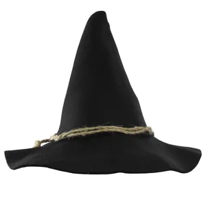 Sombrero de Bruja de Halloween de Fieltro Gorro de Mago con Decoración de Cuerda de Cáñamo Sombreros Mágicos puntiagudos para Accesorios de Disfraces