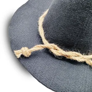 Sombrero de bruja negro de fieltro para Halloween con cuerda de cáñamo rústica, disfraz.