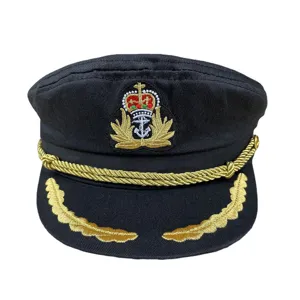 Navy captain hat with gold embroidery, classic military cap design for men, stylish uniform.