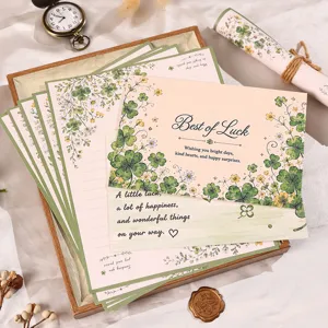 Green Fresh Letter Paper And Envelope Set Botanical Clover Floral Stationery Writing Paper Gift For Students