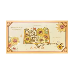 Segnalibro in metallo con girasole retrò traforato con cartolina, raffinata cancelleria.