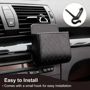 Car air vent storage bag leather organizer for phone and glasses with small hook installation.
