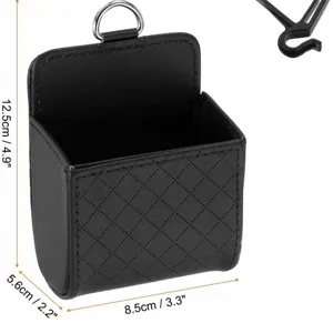 Car Air Vent Storage Bag PU Leather Quilted Diamond Pattern Hanging Organizer Pocket For Phone Keys Glasses
