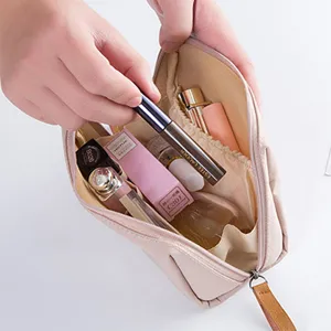 Trousse de maquillage rose portable organisateur de voyage zippé avec compartiments internes