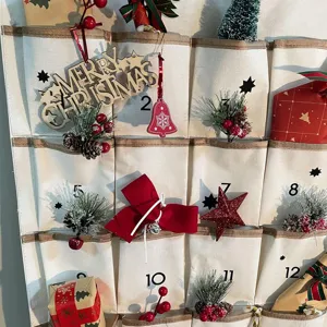 Calendario dell'Avvento da appendere organizzatore da parete con tasche e numeri decoro