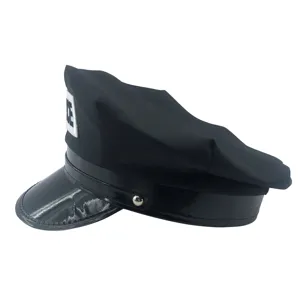 Casquette de police noire costume adulte cosplay chapeau d'uniforme avec ecusson detail