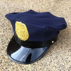 Black police officer hat with gold badge costume cap for kids and adults role play party cosplay