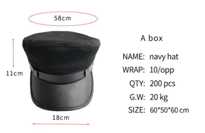 Classic black military peaked cap for women retro navy style flat top student hat 58cm