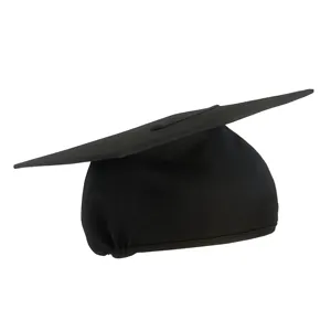 Detail shot of black graduation cap, classic mortarboard hat design for graduation ceremony.