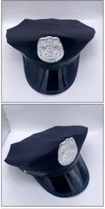 Black police officer costume hat with silver badge adult roleplay peaked cap accessory