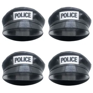 Black PU leather police costume hat cosplay cap with white police patch for party events.