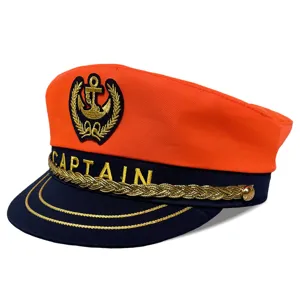Gorra de capitán de poliéster marino disfraz sombrero marinero con bordado dorado y insignia.