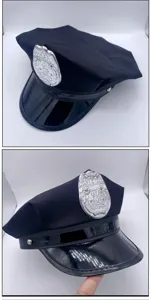 Black police officer hat with silver eagle badge, sexy costume accessory for adults.