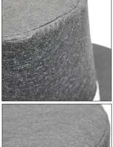 Nahaufnahme der schwarzen Filzzylinder-Textur, feiner Stoff und präzise Randnähte.