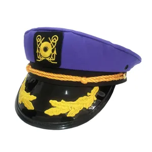 Purple and black captain hat with gold embroidery, nautical sailor hat for costume parties.