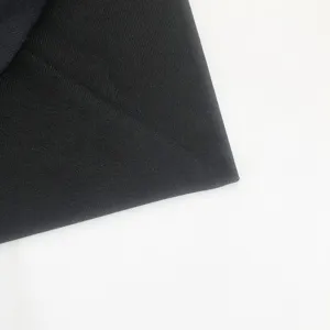 Close-up detail of black graduation cap fabric, showing fine texture and clean stitching.