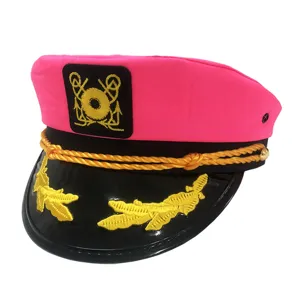 Pink and black captain hat with gold embroidery, stylish costume hat for parties and events.