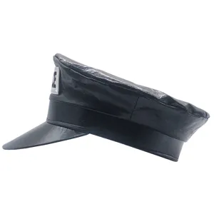 Black PU leather police hat cosplay costume prop cap for anime convention role play