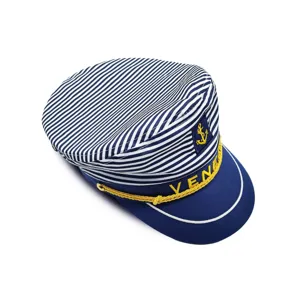 Women Sailor Hat Striped Flat Top Cap British Naval Hat With Anchor Embroidery Fashion Summer Sun Protection Hat